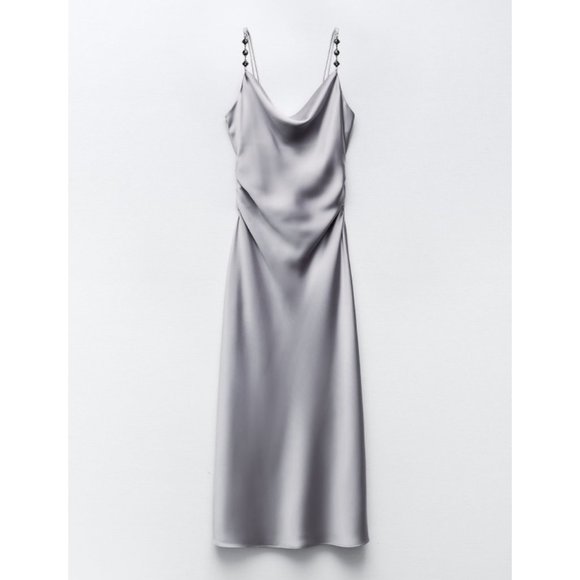 Silver Satin Midi Dress - Picture 1 of 8
